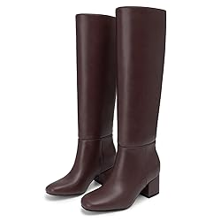 Athlefit Brown Knee High Boots for Women Chunky Low