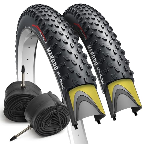 Fincci Bici Copertoni MTB 29 x 2.1 - Set di Nero Pneumatici Pieghevoli 29" con Protezione Antiforatura 1 mm e 2 Camere d'aria 52-622 - Imballaggio Gomme 29" per Gravel & Mountain & E bike