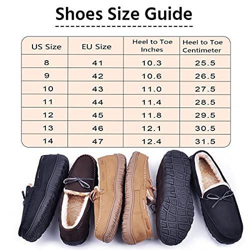 festooning Slippers for Men, Mens Moccasin Slippers with Soft Plush Warm Lining Casual Shoes Indoor Outdoor Non Slip Rubber Sole Black 10 M US