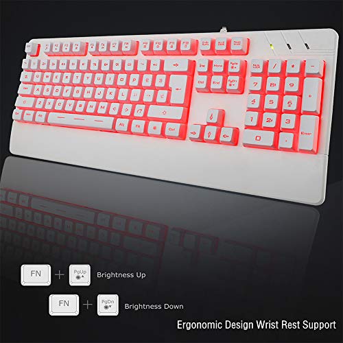 BlueFinger Gaming Keyboard and Mouse,LED Backlit Keyboard and Mouse Combo,USB Wired Keyboard with Ergonomic Wrist Rest for Game and Work - Keyboard Mouse Mouse Pad Set (White) - Thumbnail 4