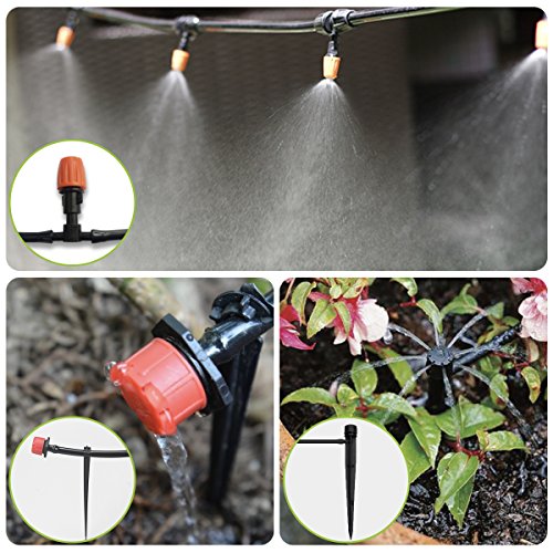 moistenland Patio Plant Watering Kit,50ft 1/4" Blank Distribution Tubing Hose DIY Garden Drip Irrigation System, Misting Cooling System with Mister Nozzle Sprinkler for Pots &Containers