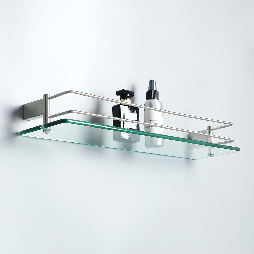 Sayayo Tempered Glass Shelf Bathroom Shelf with Rail Wall Mounted 20