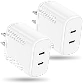 40W Total Dual USB C Charger,2-Port 20W Fast USB C Power Adapter Wall Charger Plug Type C Charging Block for Laptop Computer & Tablets/Phones iPhone 16/15/14/13/,(20W Per Port / 40W Combined)