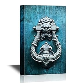Doors Canvas Wall Art - Metal Antique Door Knocker, Rome, Italy - Gallery Wrap Modern Home Art | Ready to Hang - 12x18 inches