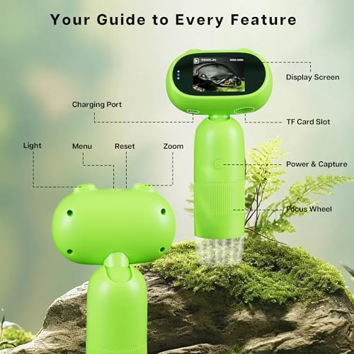 TINYLENS GreenPeek Kids Microscope, Handheld MiniScope for Kids, 2" Screen,1000x Mini Portable Pocket Digital Microscope for Kids, 16GB Card, Kids Educational Science Kit, Gift for Kids (Light Green)