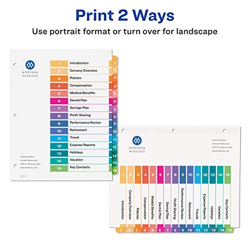 Avery 15Tab Dividers for 3 Ring Binders, Customizable Table of