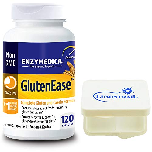 Enzymedica GlutenEase, Complete Gluten & Casein Formula Digestive Enzymes, 120 Capsules Bundle with a Lumintrail Pill Case Enzymedica GlutenEase, Complete Gluten & Casein Formula Digestive Enzymes, 120 Capsules Bundle with a Lumintrail Pill Case