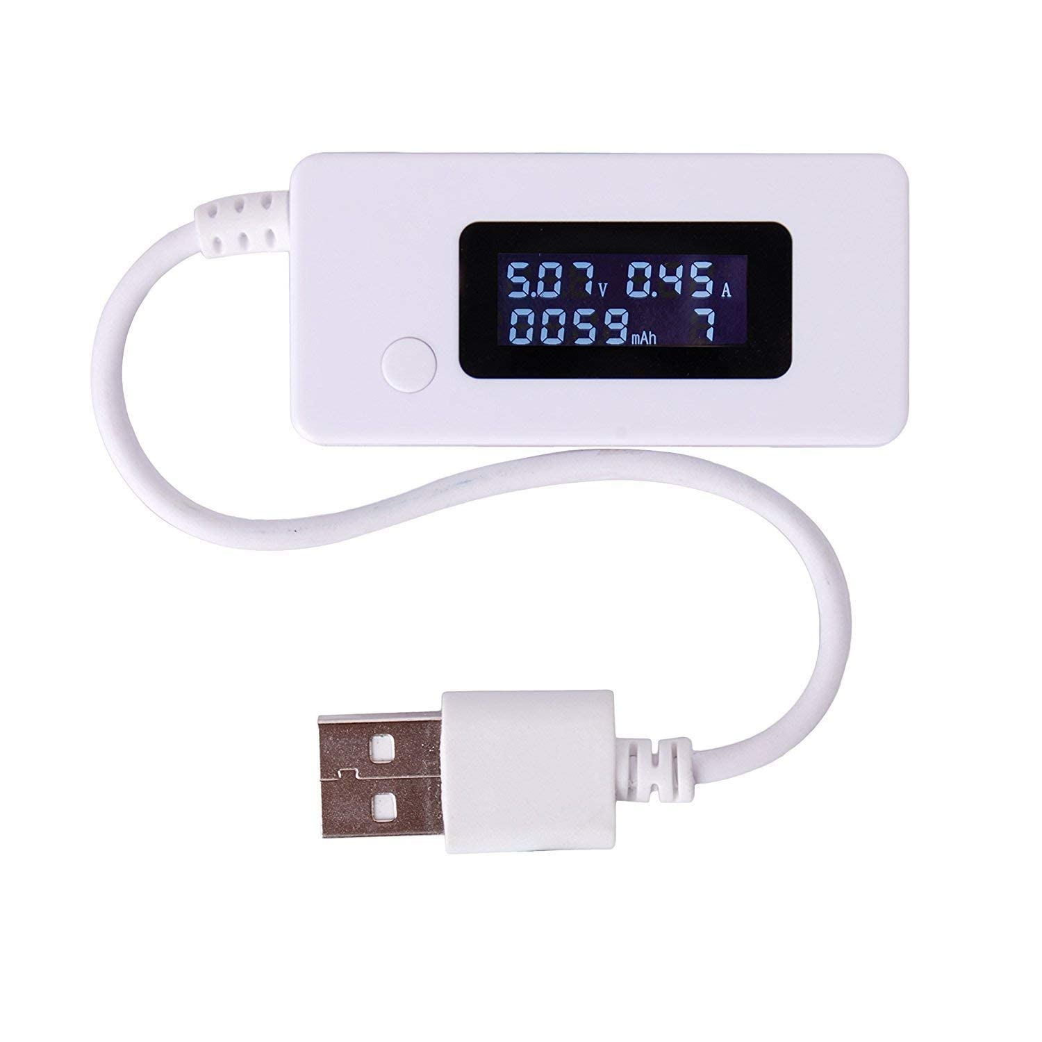 ARCELI USB Ammeter & Voltmeter, White, LCD Digital Display, Battery Powered, Modern Style, Voltmeter & Ammeter, 20.0 grams, 3.0-15.0 volts, ELECTRIC_CIRCUIT_TESTING_DEVICE