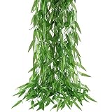 HOGADO 50pcs 375 Feet Artificial Vine Greenery Garland Faux Silk Willow Rattan Wicker Twig Fake Garden Wedding Festival Windowsill Balcony Courtyard Decor