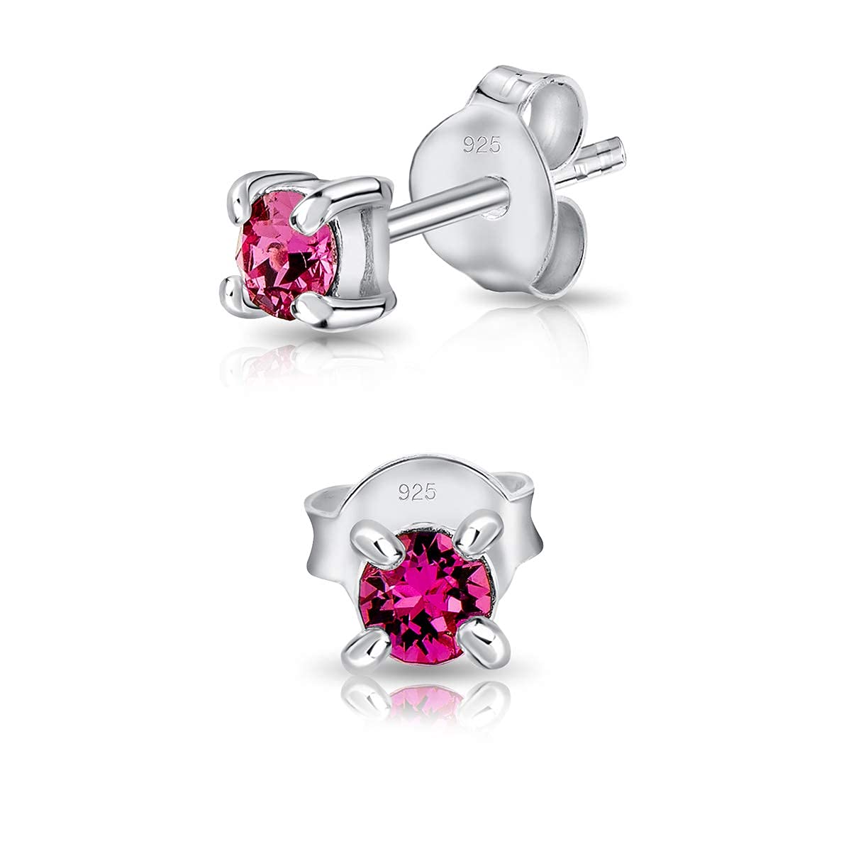 DTPSilver - 925 Sterling Silver Round TINY Stud Earrings made with Glittering Crystals from Swarovski® Elements - Diameter: 3 mm - Colour : Rose