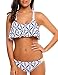 Ekouaer Womens Sexy vintage Printing High Neck Halter 2PCS Bikini Set Swimsuit White S