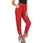 GRACE KARIN Womens Casual High Waist Pencil Pants with Pockets Bow-Knot Cropped Paper Bag Pants for Work