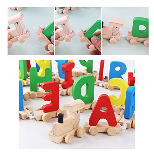XREXS 28pcs Letter Train Wooden Alphabet Railway , Letter Alphabet Train ,ABC Train Floor Puzzles,Wood Letter Train Set for Preschool Kids Toddler Educational Toy - Thumbnail 6