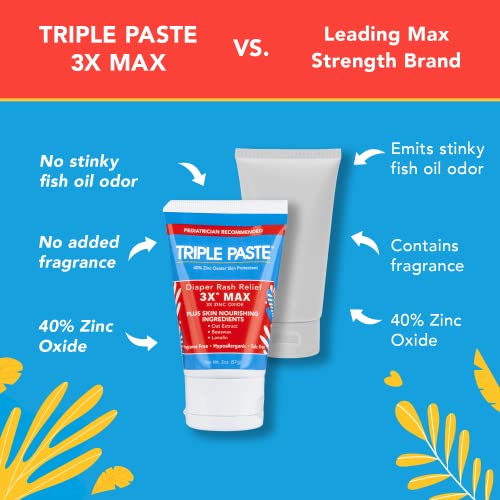 Triple Paste 3X Max Diaper Rash Ointment, Maximum Strength Zinc Oxide