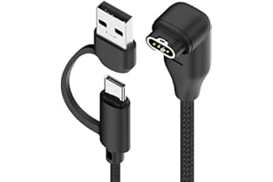 USB C Charger Compatible with Garmin Watch Charger Cable 2 in 1 USB C & USB A Braided Charging Cable for Garmin Watch Fenix 7