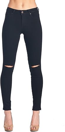 ladies black ripped knee jeans