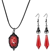 yueton 1 Set Gothic Vampire Bat Necklace Red Dangle Earrings Red Glass Bat Pendant Choker Bat Decoration Earrings Mystic Witch Jewelry Halloween Necklace for Women