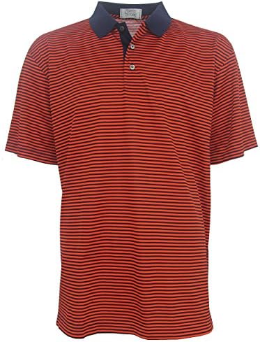 McIlhenny Stripe Luxe Polo Golf Shirt by Tabasco, Large Navy/Orange