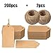 G2PLUS 200PCS Kraft Paper Tags,Paper Gift Tags with Twine,Blank Hanging Label for Arts and Crafts,Wedding Christmas Thanksgiving and Holiday (4'' X 2'')