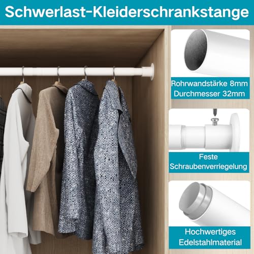 Wardrobe Rail for Hanging Clothes, Extendable Rail for Clothes, Bedroom, Windows and Showers, Diameter 65-110 cm, 32 mm, Black
