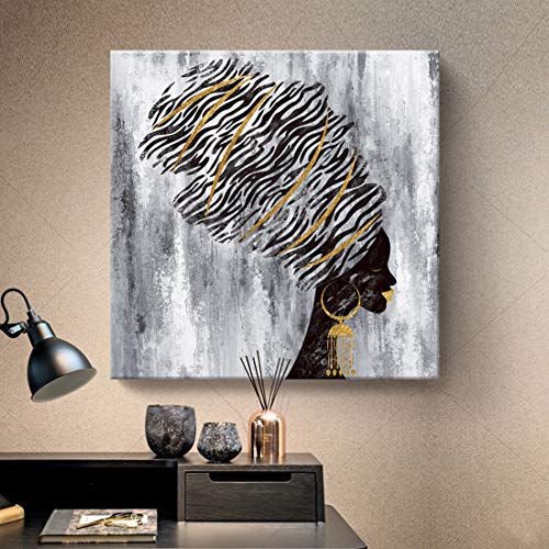 Framed African American Wall Art Fashion Women Portrait Gold and Black