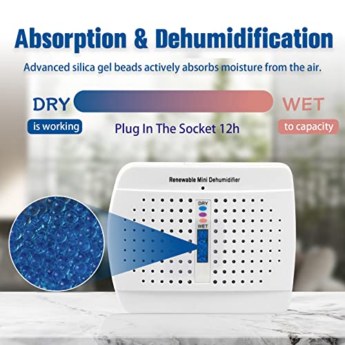 Rechargeable Small Dehumidifier, Moisture Absorber for Closed Spaces
