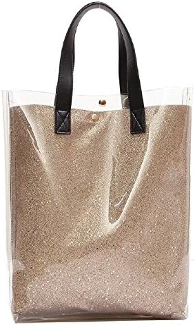 FANCY LOVE Compliant Waterprof Clear Shopping Work and Travel &amp; Gym Tote Stripe Beach Shoulder Bag(Gold)
