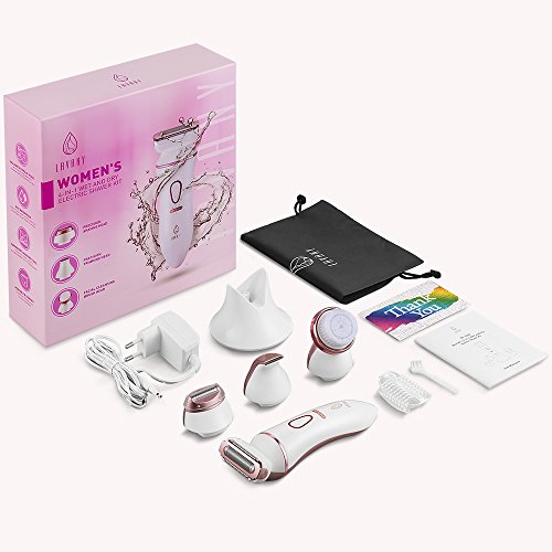 Ladies Electric Shaver, Lavany 4 in 1 Waterproof Rechargeable Cordless Electric Razor for Women with Body Hair Bikini Trimmer and Facial Cleansing Brush, Wet/Dry - Thumbnail 6
