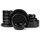 Herogo 18 Pieces Stoneware Dinnerware Sets Service for 6, Dinner Plates and Bowls Sets, Double Reactive Glaze Dishes Set for Kitchen, Scratch Resistant, Microwave & Dishwasher Safe, Matte Black