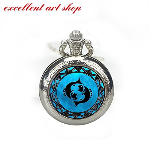Pisces Pocket Watch, horoscope Wedding pocket watch gifts, Mens Watch,Step Father, Uncle Father pocket watch