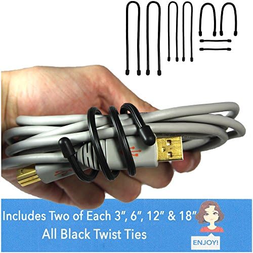 EliteTechGear Twist Ties For Organizing Your Gear Assorted Sizes 8-Pack (Black)
