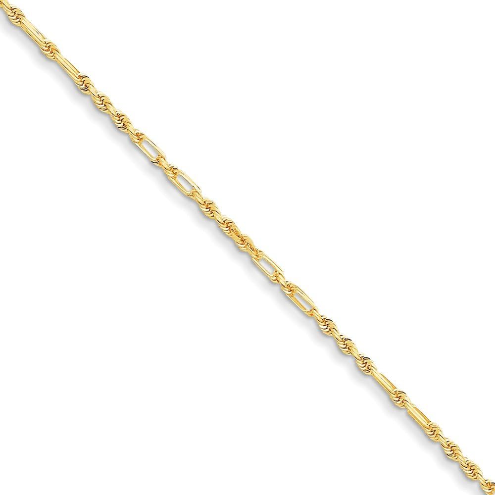 Real 14kt Yellow Gold 1.8mm Diamond Cut Milano Rope Chain Anklet; 10 inch; Lobster Clasp