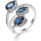 Kokoma Shiny Diamond Teardrop Open Statement Ring for Women Girls Rhinestone CZ Crystal Leaf Climber Wrap Finger Band Engagement Promise Rings Bands Fashion Jewelry Gifts for Mother's Day