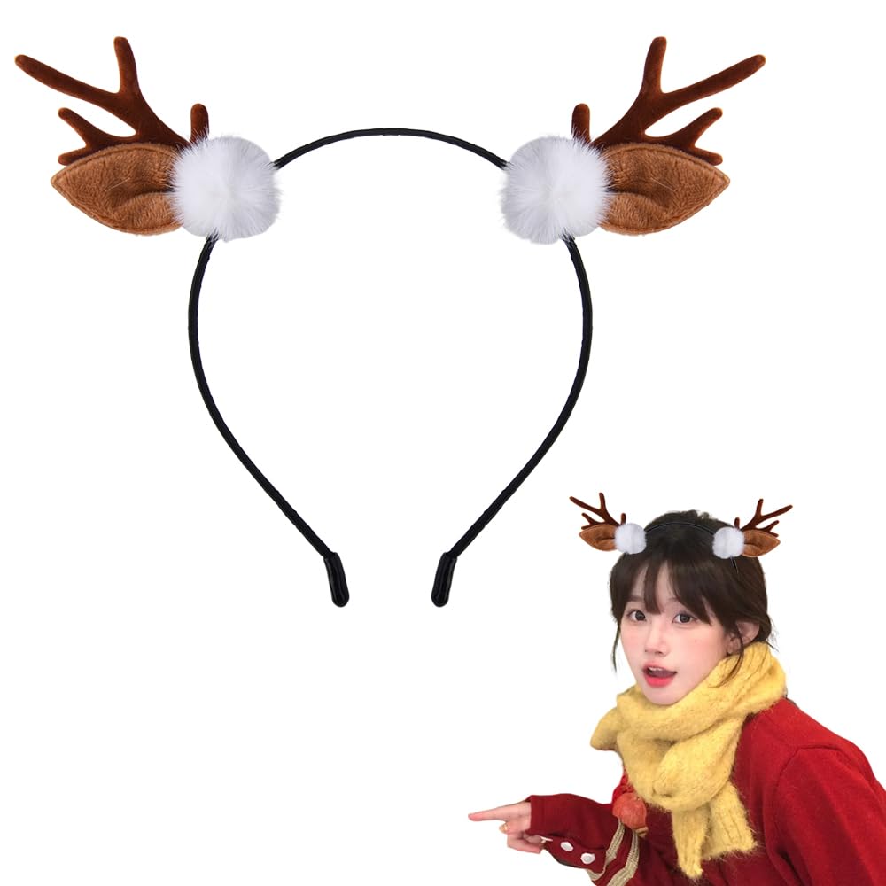 Deer Antler Headband Reindeer Ear Headbands for Christmas Party Elk Hair Band for Women Reindeer Hair Bands for Women's Hair Xmas Hair Accessories for Women Christmas Headwear