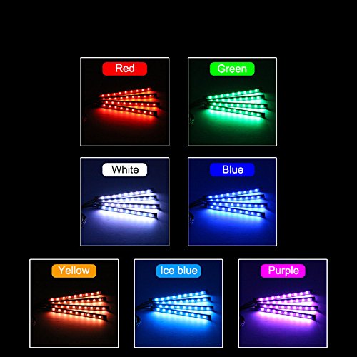 Car Interior Lighting Kit 4pcs - Wireless Bluetooth APP Control for Android/iPhone Vehicle Underdash Decoration USB RGB LED Strips Lights Atmosphere Lamp 7 Colors Change with Music for Car TV Home - Thumbnail 2