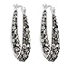 Crystalogy Women’s Jewelry Silver Plated Crystal Inside Out Oval Shape Hoop Earrings, 1.2” Long, Black