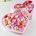 AUCH 36Pcs Cute Adjustable Mixed Kid's Girls Pink Cartoons Flowers Polymer Resin Children Jewelry Rings, Heart Gift Box