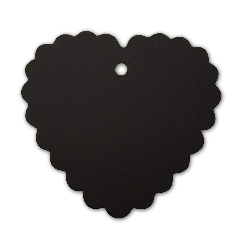 LWR CRAFTS 100 Hang Tags Scalloped Heart with Jute Twines 30m (6.3cm x 6cm, Black)
