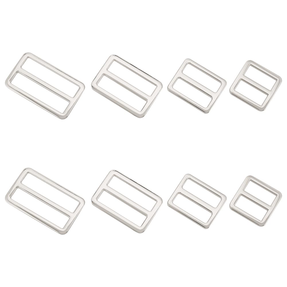 GORGECRAFT 8Pcs Alloy Slider Tri-Glide Buckle Flat Metal Slide Button Fastener Dual Adjustable Bag Belt TriGlide Strap Keeper Backpack Handmade Accessories for Purse Making Webbing DIY Crafts Platinum