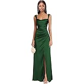 Spaghetti Straps Satin Bridesmaid Dresses with Slit for Women Cowl Neck Pleates Mermaid Bodycon Formal Evening Dress