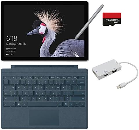 2017 New Surface Pro Bundle (5 Items): Core i5 4GB RAM 128GB Tablet, Surface Pro Signature Type Cover Cobalt Blue, New Surface Pen Platinum, 128GB Micro SD Card, Mini DisplayPort Adapter