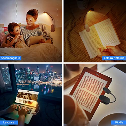 CIRYCASE Lampada da Lettura, Prevenzione Luce Blu & 2 Modalità di Luminosità per la Cura Degli Occhi, Luce da Lettura Flessibile USB Ricaricabile con Indicatore di Alimentazione, Lunga Durata Batteria