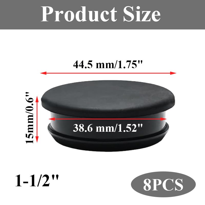 Volwiqu 8PCS 38.6mm Black Silicone Hole Plugs - Waterproof Snap-in Locking Stoppers for Furniture, Pipes & DIY Projects