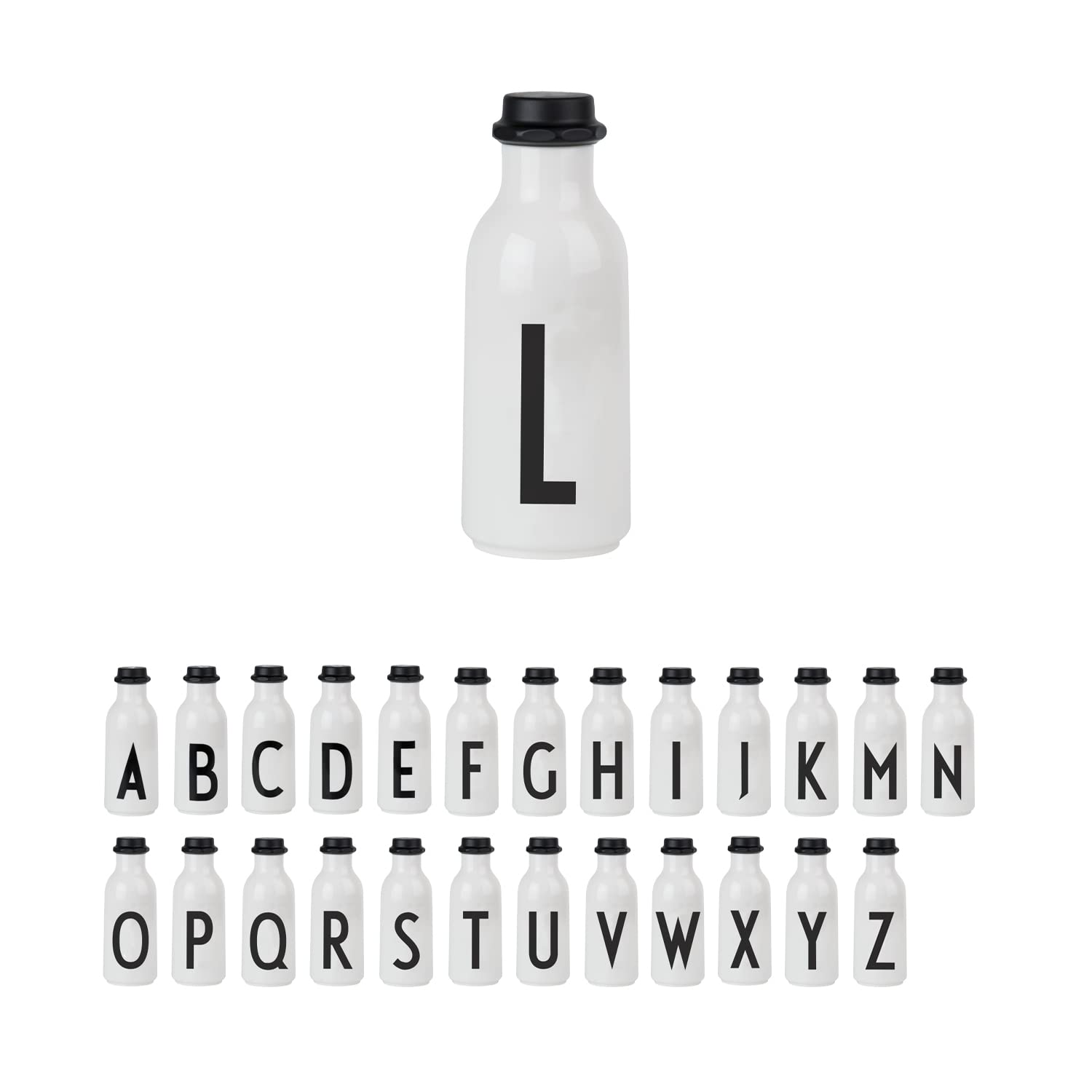Design Letters Personal Tritan Water Bottle (L) - 500ml BPA-Free and BPS-Free Leak-Proof Tritan Drinking Bottle in Nordic Design for Adult, Kids, Outdoor, Office, Sports, School, Available from A-Z