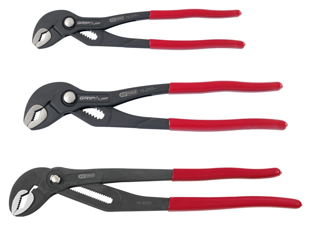 KS Tools - 115.8531 - Set of 3 Multi-Socket Locking Pliers 10", 12", 16" - Precise Adjustment by Button on Rack