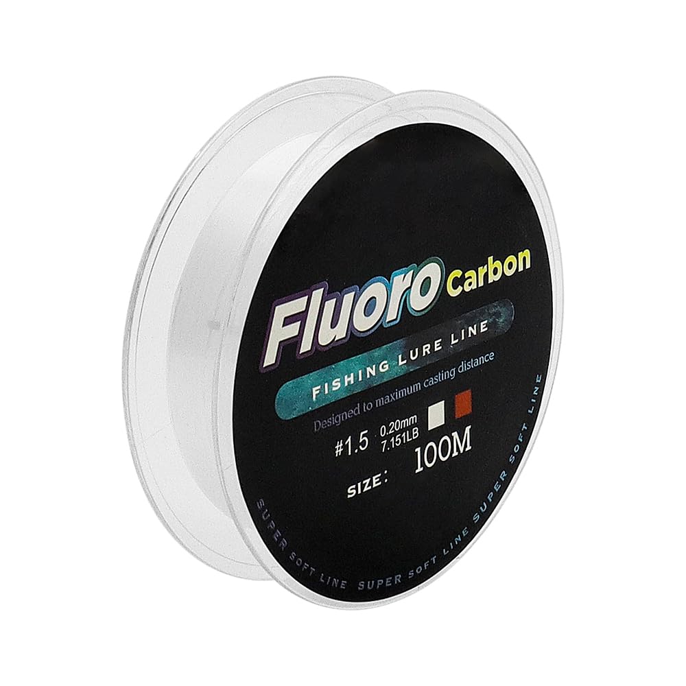 FONGKNOX 100M Fluorocarbon Fishing Line 100% Fluoro Leader Line Virtually Invisible Low Memory Sink Fast Clear High Sensitive Anti-Curl Abrasion Resistance Freshwater Saltwater Size 1.5 7.15LB/3.25KG