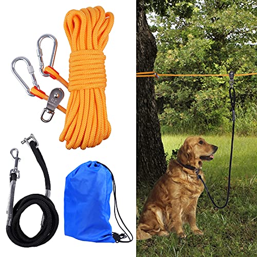 HQQNUO Dog Tie Out Cable, 50ft Dog Tie Out Trolley System with 6.5ft