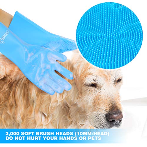 Pecute Pet Grooming Gloves, Dog Wash Mitt Bathing Gloves with High Density Bristles, Silicone Hair Removal Gloves with Enhanced Five Finger Design, Bathing and Massaging for Dogs and Cats