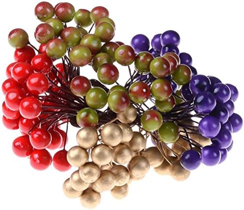 80 Artificial Holly Berries Wired Stems Plastic Fruit Holly Berry Pick On Wire Stems for DIY Embellishing Crafting and Decorating