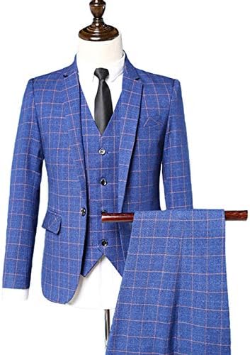 AnnaApparel Men’s Suit Slim Fit One Button Jacket,3-Piece Tuxedo Suit Blazer Dress,Business Wedding Party Jacket Vest & Pants